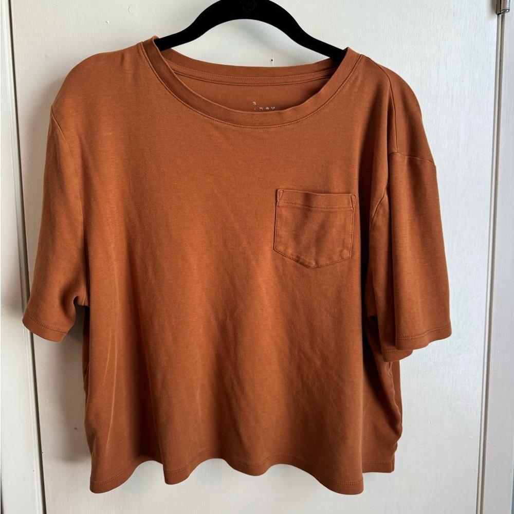 a new day Burnt orange women’s front pocket crop top cotton short sleeve t-shirt
